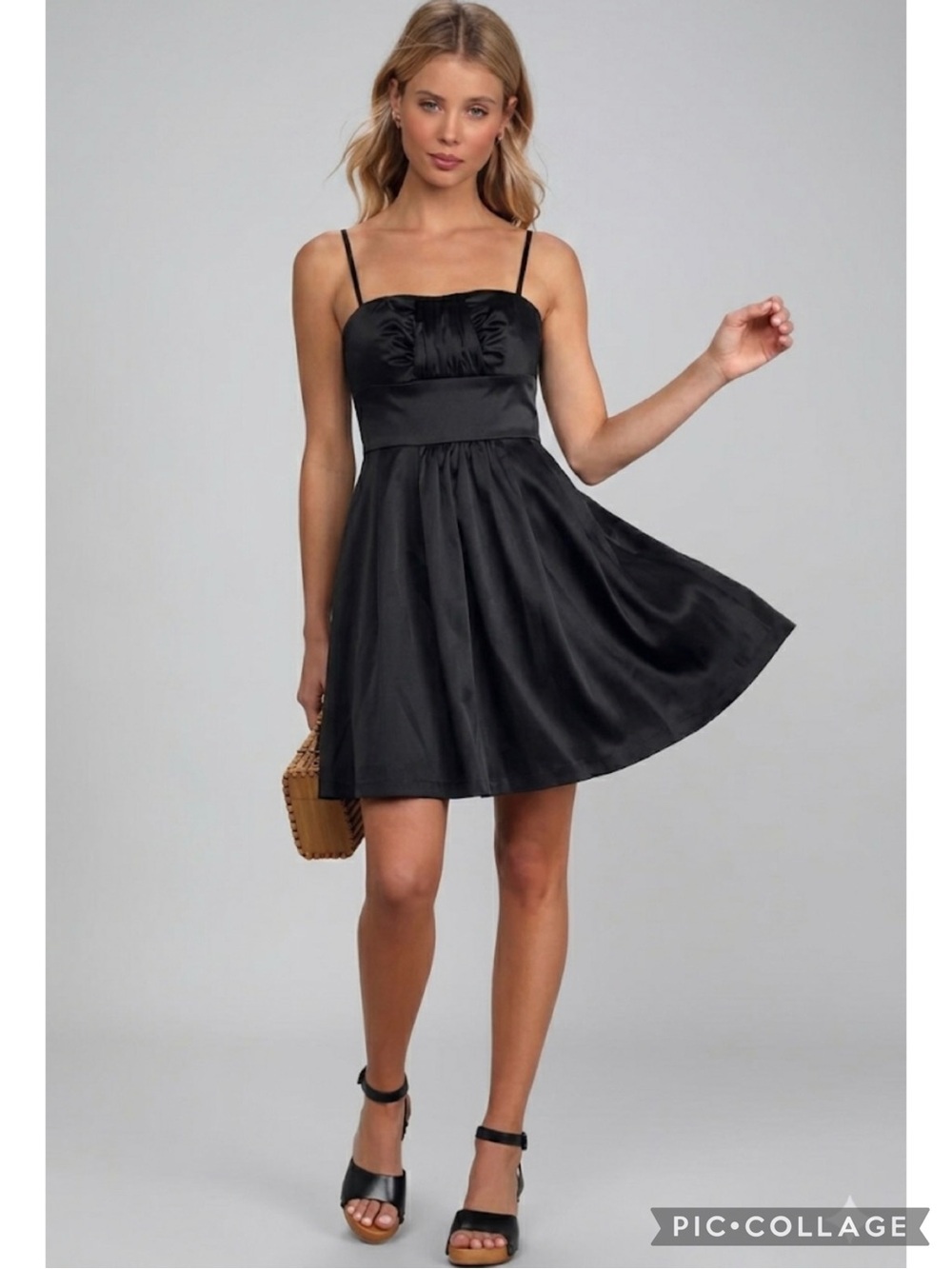 WHBM Black Satin Strapless Ruched Fit & Flare Mini Dress 0 Cocktail LBD